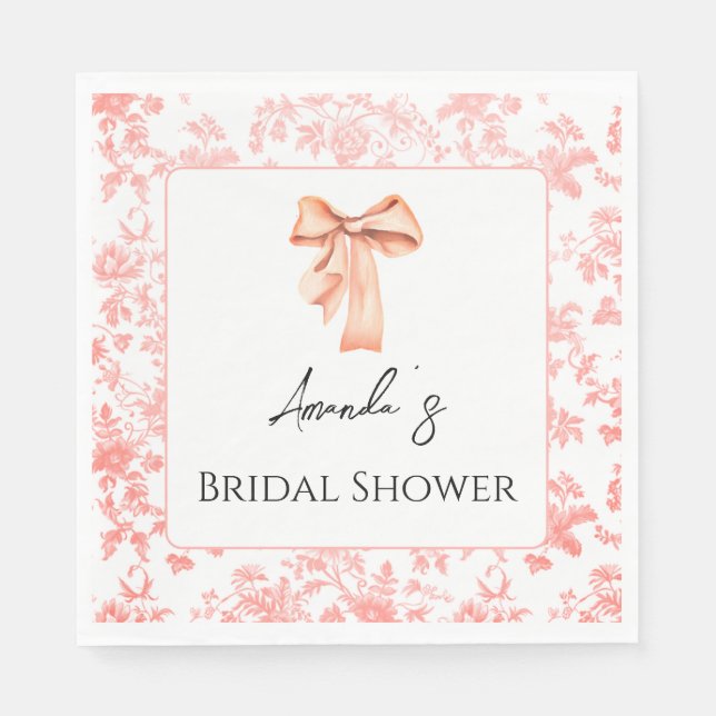 Elegant Pink Toile Floral Bridal Shower Brunch Napkin (Front)