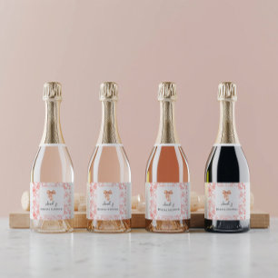Elegant Pink Toile Floral Bridal Shower Brunch Sparkling Wine Label