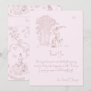 Elegant Pink Toile Jouy Baby Shower Book Request Thank You Card