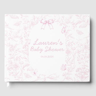Elegant Pink Toile Print Girl Baby Shower Guest Book
