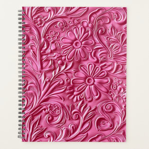 Elegant pink tooled leather planner