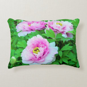 Elegant Pink Tree Peony Flowers with Yellow Centre Accent Pillow