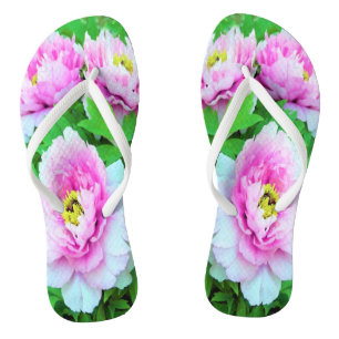 Elegant Pink Tree Peony Flowers with Yellow Centre Flip Flops