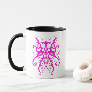 Elegant Pink Tribal Mask Abstract Design Mug