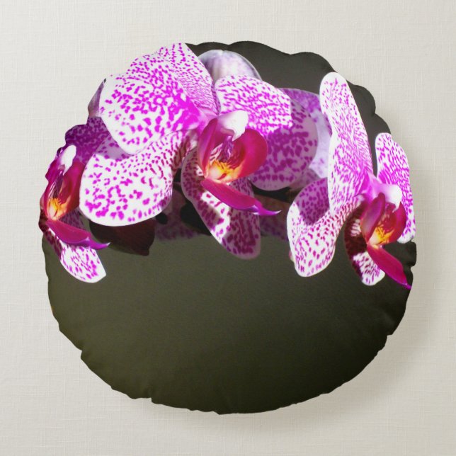 Elegant pink tropical floral flowers orchids  round pillow (Front)