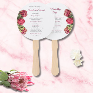 Elegant Pink Tropical Proteas Wedding Ceremony Hand Fan