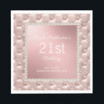 Elegant Pink Tufted Pearls 21st Birthday Napkin<br><div class="desc">Elegant metallic rose gold/pink 21st birthday party paper napkins designed with vintage pearls and a tufted look.  Because all text is customizable,  these paper napkins can be customized for girls or women of any age.</div>