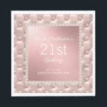 Elegant Pink Tufted Pearls 21st Birthday Napkin<br><div class="desc">Elegant metallic rose gold/pink 21st birthday party paper napkins designed with vintage pearls and a tufted look.  Because all text is customizable,  these paper napkins can be customized for girls or women of any age.</div>
