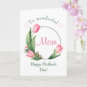 Elegant Pink Tulip Flower Frame Mother's Day  Card