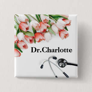 Elegant Pink Tulip Happy Doctor's Day  Button