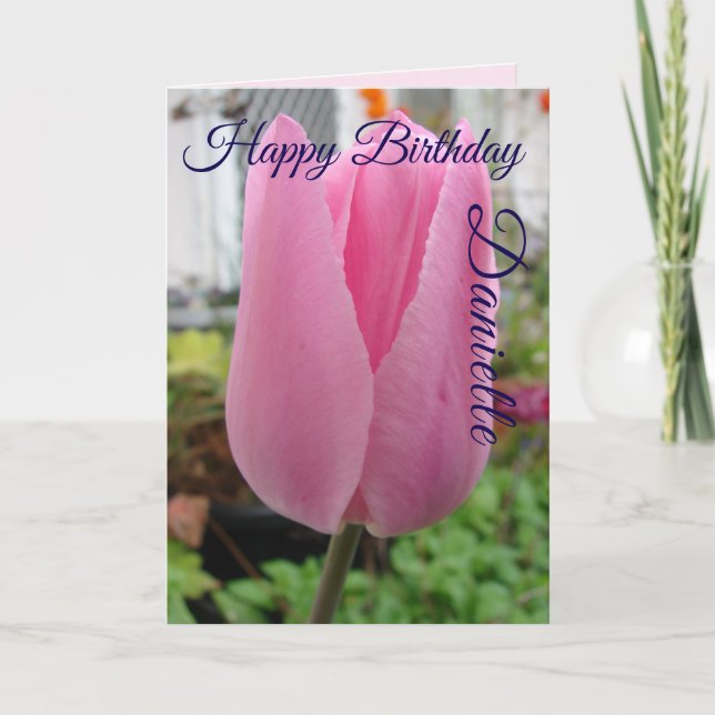 Elegant Pink Tulip Tulips Flower Birthday Card (Front)