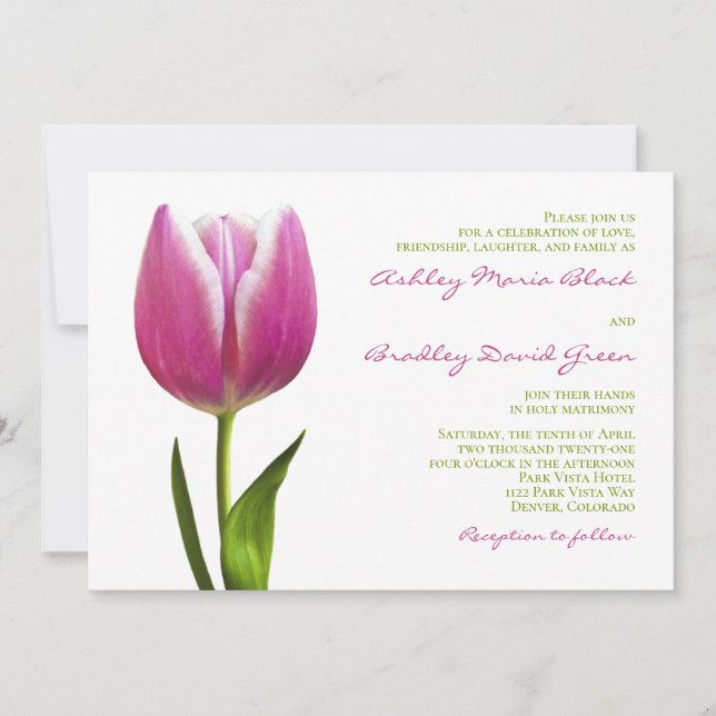Elegant Pink Tulip Wedding Invitation (Front)