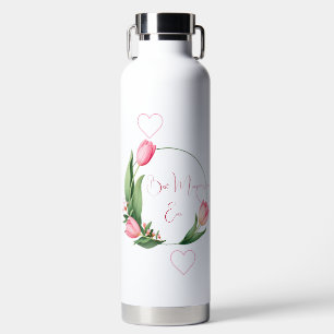 Elegant Pink Tulips Floral Wreath Water Bottle