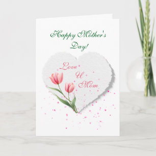 Elegant Pink Tulips & Paper Heart Mother's Day  Card