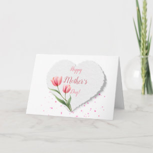 Elegant Pink Tulips Paper Heart Mother's Day  Card