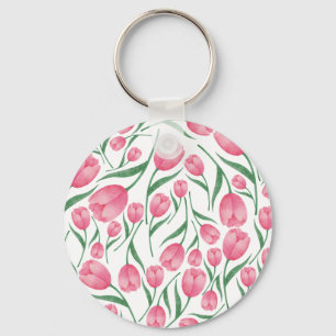 Elegant Pink tulips pattern floral Keychain