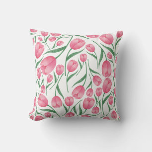 Elegant Pink tulips pattern floral Throw Pillow