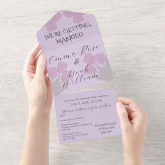 Elegant Pink Tulips Wedding All In One Invitation