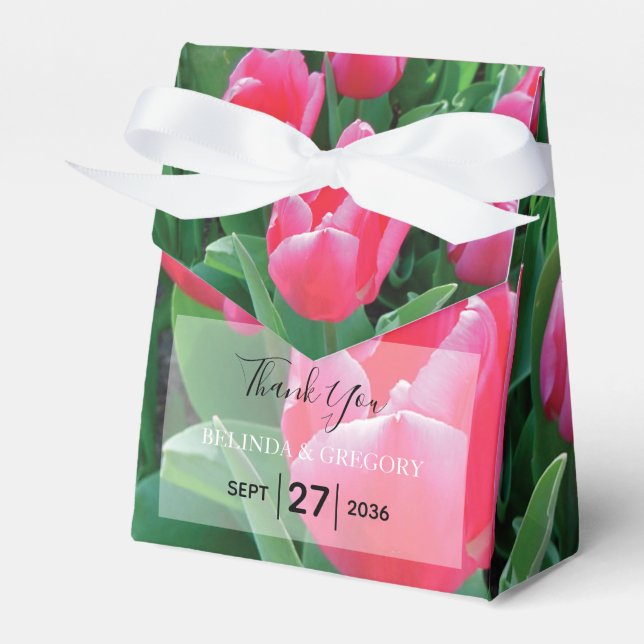 Elegant Pink Tulips Wedding Favor Box (Front Side)