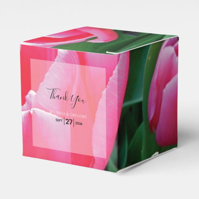 Elegant Pink Tulips Wedding Favor Box (Front Side)