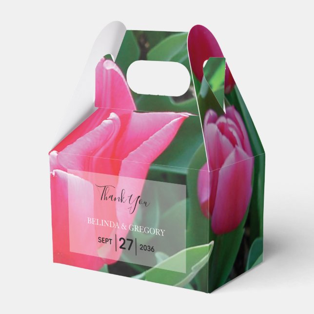 Elegant Pink Tulips Wedding Favor Box (Front Side)