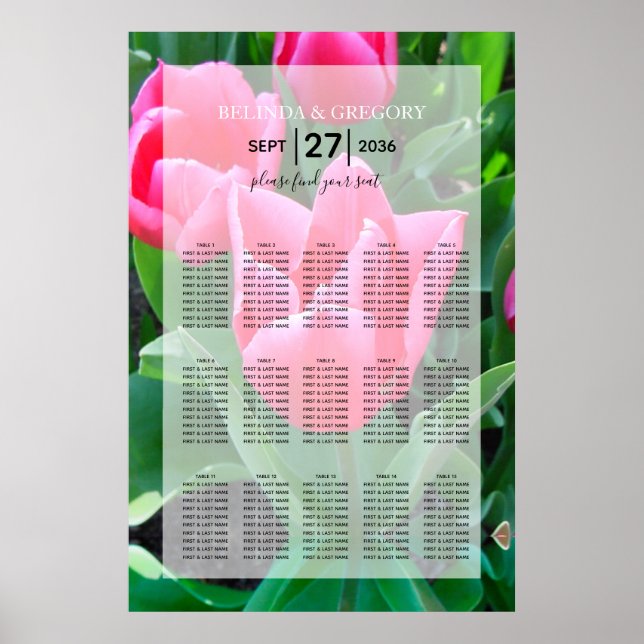 Elegant Pink Tulips Wedding Seating Chart (Front)