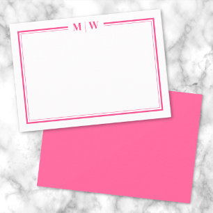 Elegant Pink Two Border Minimalist Monogram Card