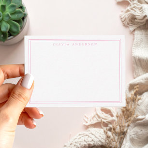 Elegant Pink Two Border Minimalist Monogram Name Card