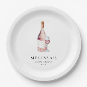 Elegant Pink Vino Before Vows Bridal Shower Paper Plate