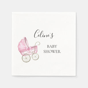 Elegant Pink Vintage Baby Carriage baby shower Napkin
