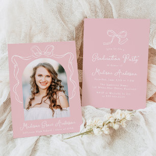 Elegant Pink Vintage Bow Photo Graduation Party Invitation
