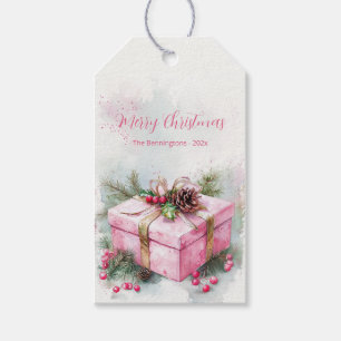 Elegant Pink Vintage Christmas Gift Tags