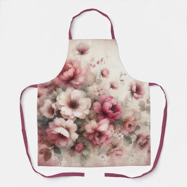 Elegant Pink Vintage Inspired Floral  Apron (Front)