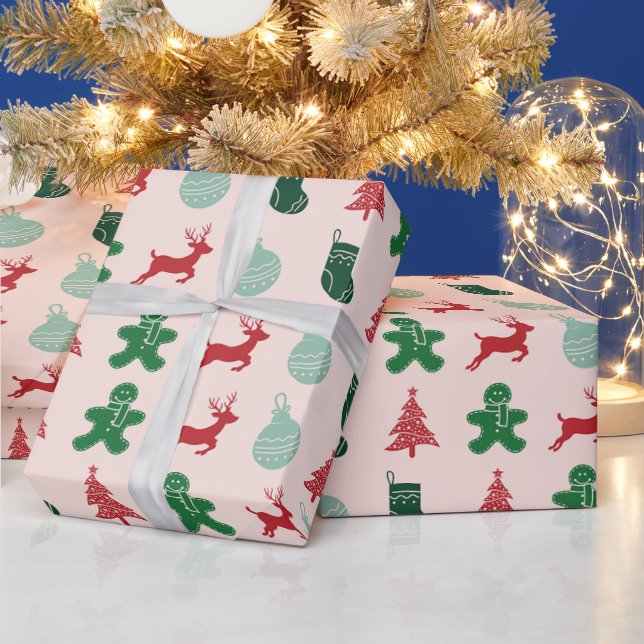 Elegant Pink Vintage Retro Christmas Wrapping Paper (Holidays)