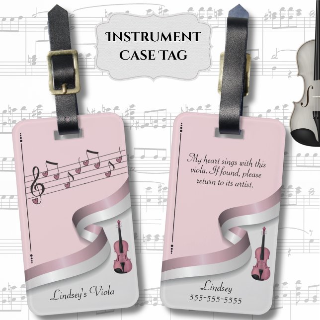 Elegant Pink Viola Instrument Case Tag (Personalized Instrument Tag to ensure your viola always finds its way home. )