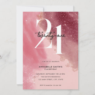 Elegant Pink Watercolor 21st Birthday Invitation