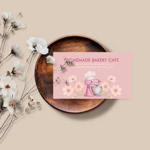 Elegant Pink Watercolor Bakery Logo Floral Business Card