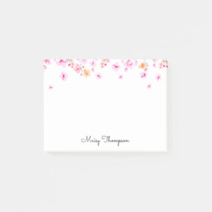 Elegant Pink Watercolor Blossom Script Name Post-it Notes