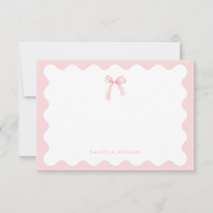 Elegant Pink Watercolor Bow Personalized Note Card