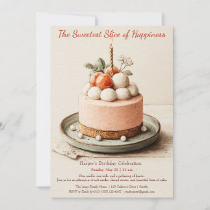 Elegant pink Watercolor Cake Birthday Invitation