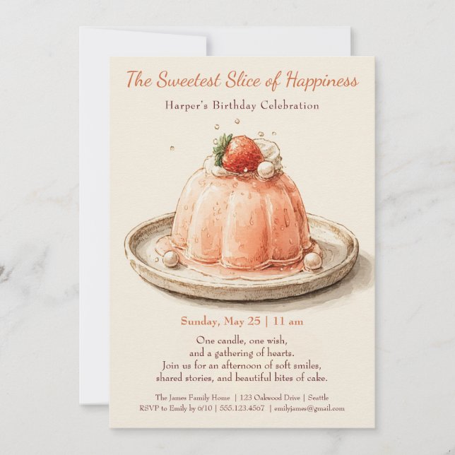 Elegant pink Watercolor Cake Birthday Invitation (Front)