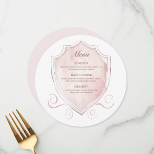 Elegant Pink Watercolor Crest Round Menu