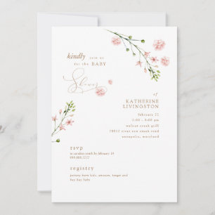 Elegant Pink Watercolor Floral Baby Shower  Invitation
