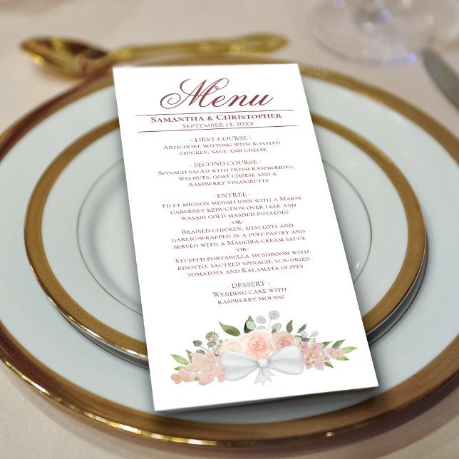 Elegant Pink Watercolor Floral Boho Chic Wedding Menu (Creator Uploaded)