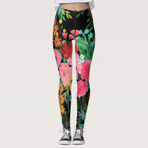 Elegant Pink watercolor Floral Bouquet Design Leggings