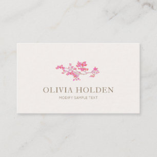 Elegant Pink Watercolor Floral Branch Business Card