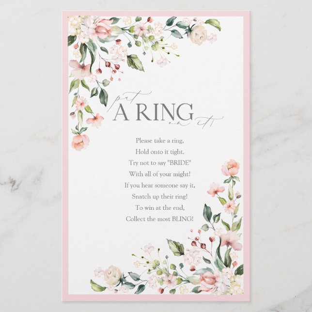 Elegant Pink Watercolor Floral Bridal Shower Game (Front)