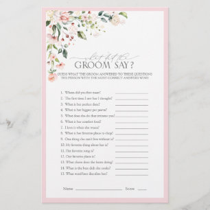Elegant Pink Watercolor Floral Bridal Shower Game