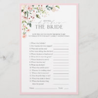 Elegant Pink Watercolor Floral Bridal Shower Game
