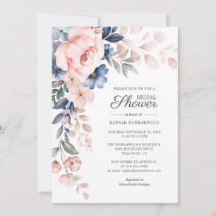 Elegant Pink Watercolor Floral Bridal Shower Invitation